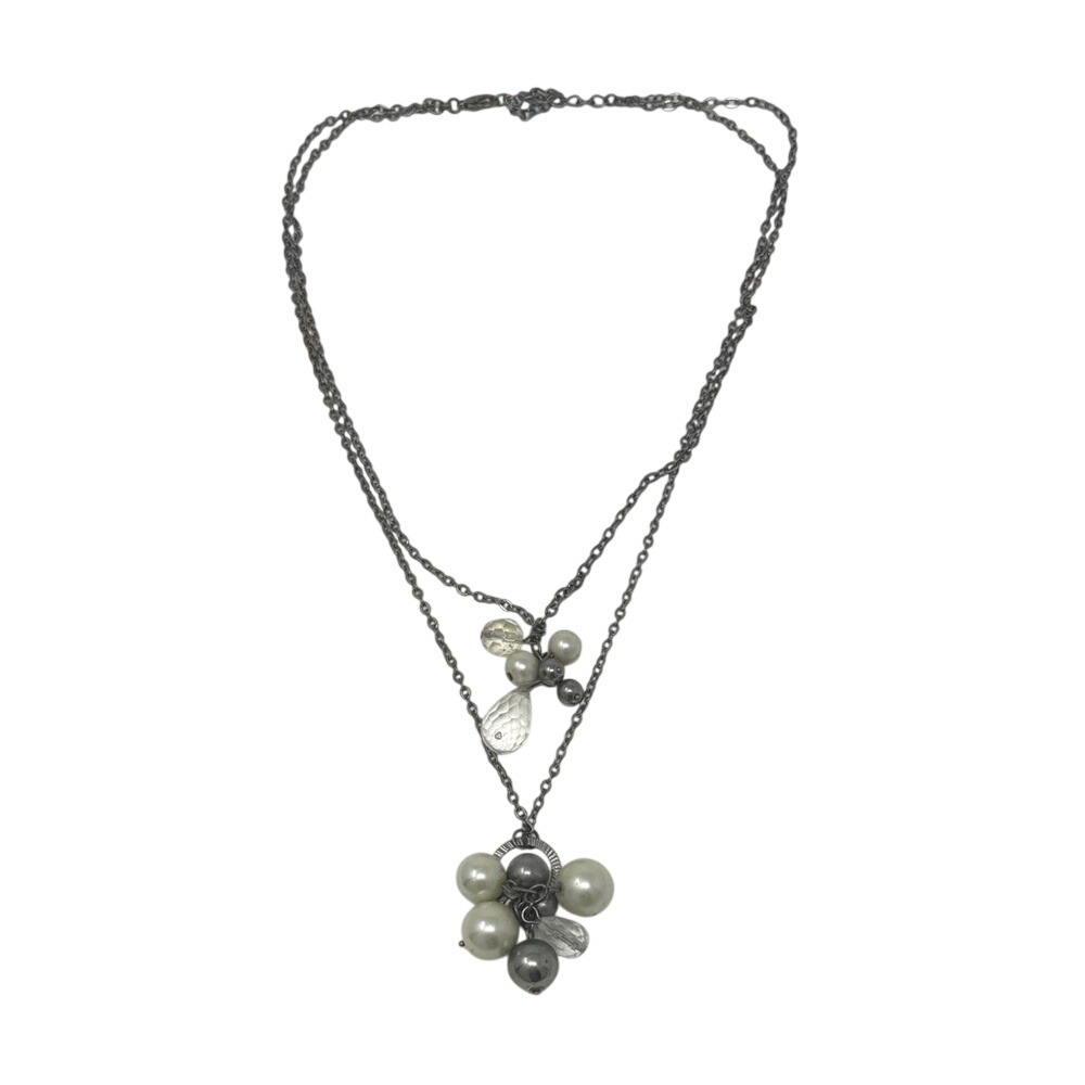 Elegant Silver and Pearl Beaded Layered Necklace